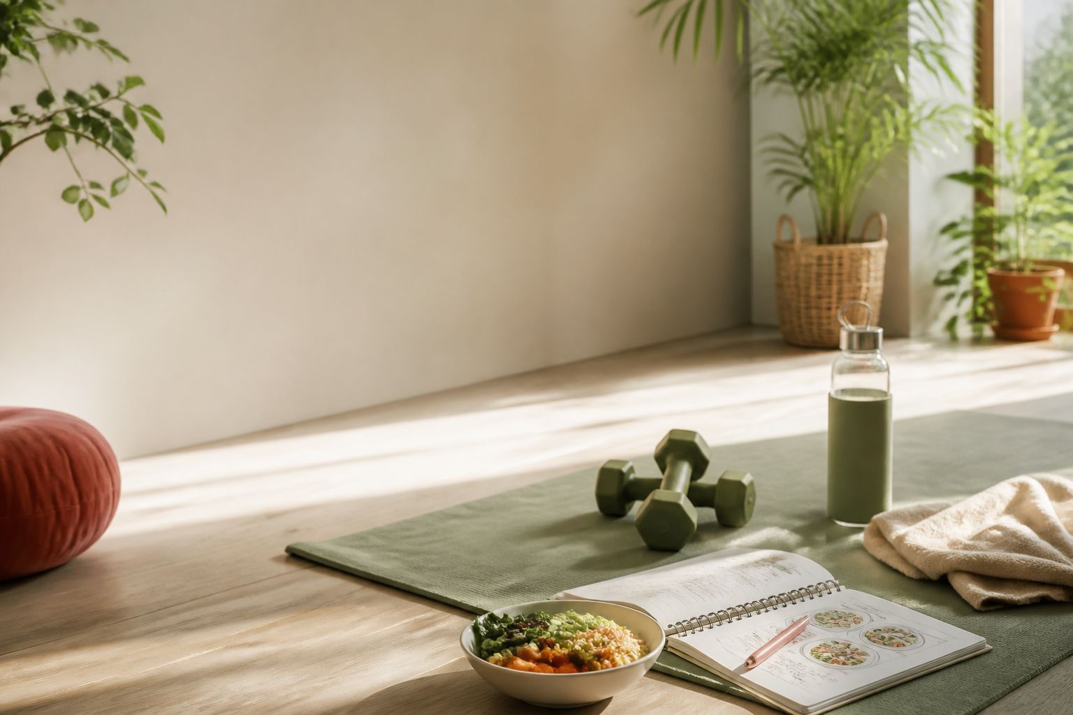 Tapis et accessoires pour une séance à la maison
